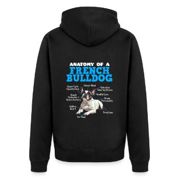 Anatomy of a FRENCH BULLDOG Lustiges Frenchie - Unisex Premium Bio Zip Hoodie - Schwarz - Hinten - Nico (187cm)