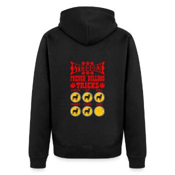 Lustig Frenchie STUBBORN FRENCH BULLDOG TRICKS - Unisex Premium Bio Zip Hoodie - Schwarz - Hinten - Nico (187cm)