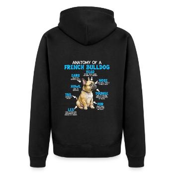 Bulldoggen Besitzer Anatomy of a French Bulldog - Unisex Premium Bio Zip Hoodie - Schwarz - Hinten - Nico (187cm)