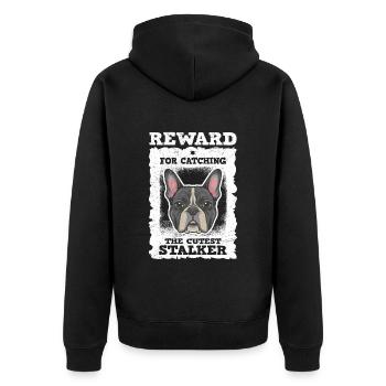 Französische Bulldogge Reward for Catching Lustig - Unisex Premium Bio Zip Hoodie - Schwarz - Hinten - Nico (187cm)