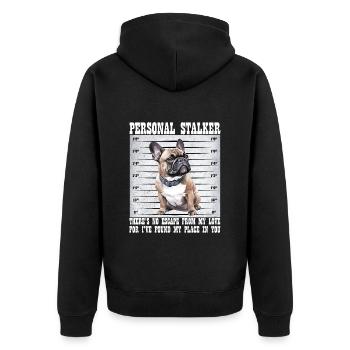Frenchie PERSONAL STALKER French Bulldog - Unisex Premium Organic Zip Hoodie - black - Back - Nico (187cm)