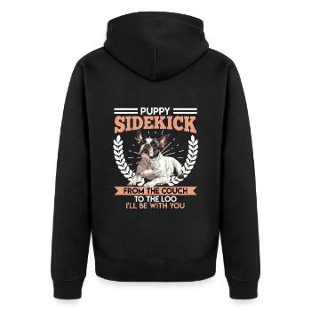 Bouledogue français Gardez un œil sur vous - Veste à capuche bio Premium Unisexe - noir - Dos - Nico (187cm)