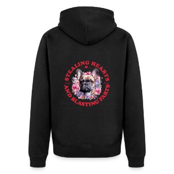 French Bulldog STEALING HEARTS BLASTING - Unisex Premium Organic Zip Hoodie - black - Back - Nico (187cm)