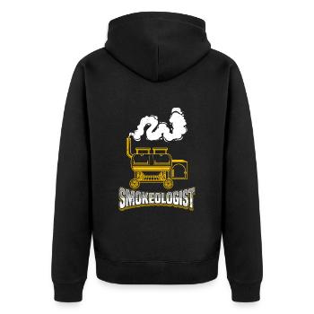 Soirée barbecue SMOKEOLOGIST amateurs de viande - Veste à capuche bio Premium Unisexe - noir - Dos - Nico (187cm)