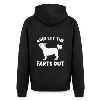 Bouledogue français drôle qui laisse les pets - Veste à capuche bio Premium Unisexe - noir - Dos - Nico (187cm)