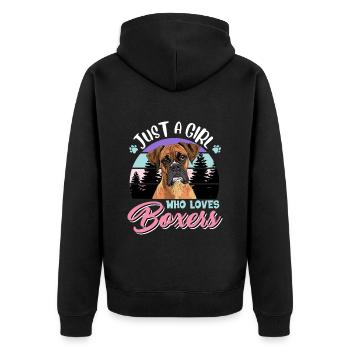 Boxer Hund NUR EIN MÄDCHEN DAS BOXERS LIEBT - Unisex Premium Bio Zip Hoodie - Schwarz - Hinten - Nico (187cm)