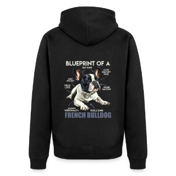 Frenchie Besitzer BLUEPRINT OF A FRENCH BULLDOG - Unisex Premium Bio Zip Hoodie - Schwarz - Hinten - Nico (187cm)