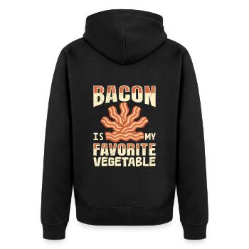 Anti Vegan Bacon is my Favorite Vegetable Lustiges - Unisex Premium Organic Zip Hoodie - black - Back - Nico (187cm)