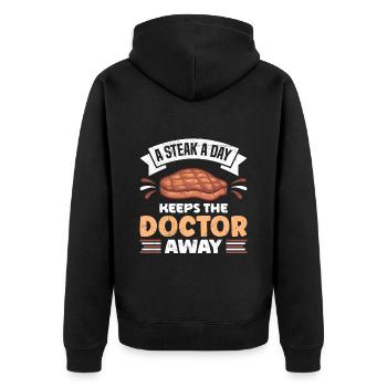 Amateur de viande, un steak par jour éloigne le médecin - Veste à capuche bio Premium Unisexe - noir - Dos - Nico (187cm)