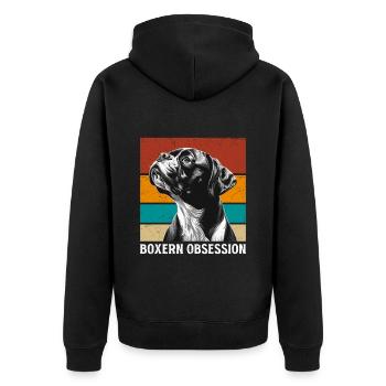 Deutscher Boxer BESESSEN VON BOXERN Lustiges - Unisex Premium Bio Zip Hoodie - Schwarz - Hinten - Nico (187cm)