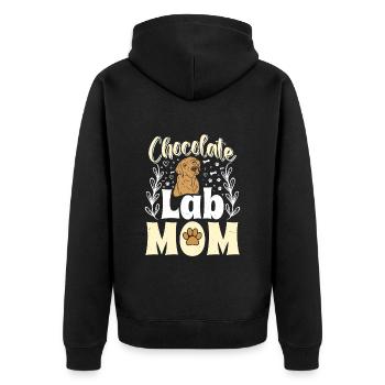 Brauner Labrador CHOCOLATE LAB MOM Labrador - Unisex Premium Bio Zip Hoodie - Schwarz - Hinten - Nico (187cm)