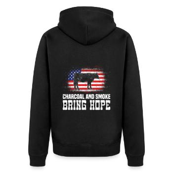 Barbecue USA Le charbon de bois et la fumée apportent de l’espoir - Veste à capuche bio Premium Unisexe - noir - Dos - Nico (187cm)