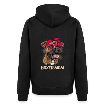BOXER MAMA Deutscher Boxer Hundemama Boxer - Unisex Premium Bio Zip Hoodie - Schwarz - Hinten - Nico (187cm)
