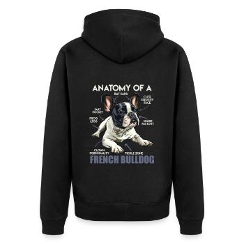 Frenchie Beisitzer Anatomy of a French Bulldogg - Unisex Premium Bio Zip Hoodie - Schwarz - Hinten - Nico (187cm)