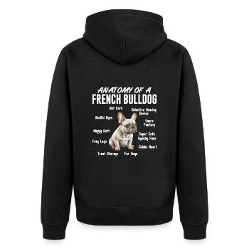 Bulldoggen Besitzer Anatomy of a French Bulldog - Unisex Premium Bio Zip Hoodie - Schwarz - Hinten - Nico (187cm)
