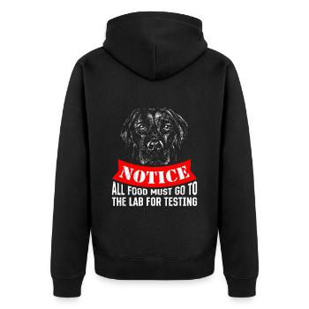 Labrador Lover NOTICE All Food to Lab - Unisex Premium Organic Zip Hoodie - black - Back - Nico (187cm)