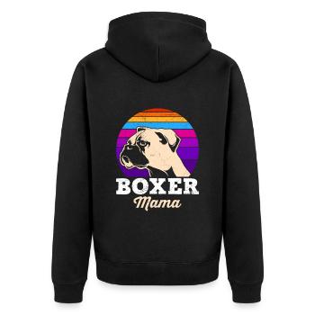 BOXER MAMA Deutscher Boxer Hundemama Boxer - Unisex Premium Bio Zip Hoodie - Schwarz - Hinten - Nico (187cm)