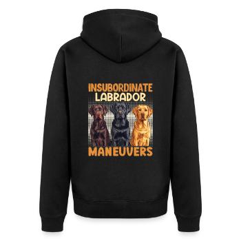 Labrador Dog INSUBORDINATE LABRADOR MANEUVERS - Unisex Premium Organic Zip Hoodie - black - Back - Nico (187cm)