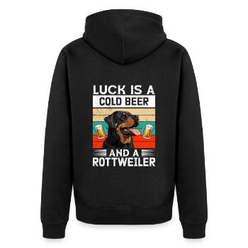 Rottweiler owner LUCK IS A COLD BEER AND A - Unisex Premium Organic Zip Hoodie - black - Back - Nico (187cm)