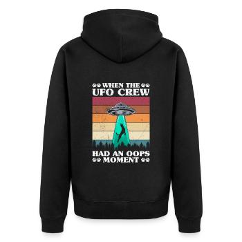 Malinois UFO CREW HAD AN OOPS MOMENT Lustiges - Unisex Premium Bio Zip Hoodie - Schwarz - Hinten - Nico (187cm)