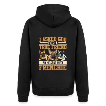 French Bulldog Lover a demandé à Dieu de m’envoyer - Veste à capuche bio Premium Unisexe - noir - Dos - Nico (187cm)