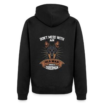 Doberman DON'T MESS WITH AN OLD MAN Lustiges - Unisex Premium Bio Zip Hoodie - Schwarz - Hinten - Nico (187cm)