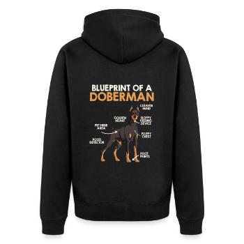 Doberman Owner BLUEPRINT OF A DOBERMAN Funny - Unisex Premium Organic Zip Hoodie - black - Back - Nico (187cm)