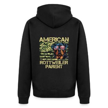 Rottie AMERICAN ROTTWEILER PARENT Rottweiler Hund - Unisex Premium Bio Zip Hoodie - Schwarz - Hinten - Nico (187cm)