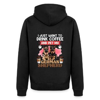 GERMAN SHEPHERD JUST WANT TO DRINK COFFEE AND PET - Unisex Premium Organic Zip Hoodie - black - Back - Nico (187cm)
