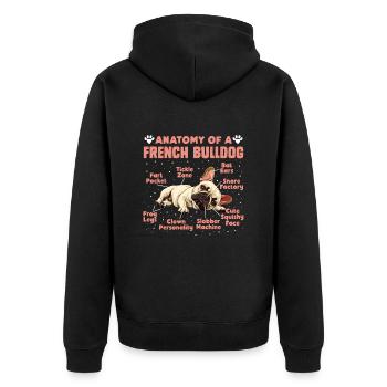 Frenchie Fan Merchandise Anatomie d’un bouledogue français - Veste à capuche bio Premium Unisexe - noir - Dos - Nico (187cm)