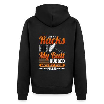 Grillmeister Like my Racks Porc frotté aux gros fesses - Veste à capuche bio Premium Unisexe - noir - Dos - Nico (187cm)