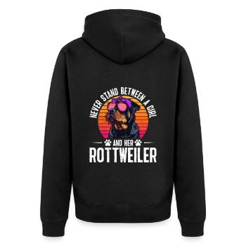 Rottie NE S’INTERPOSE JAMAIS ENTRE UNE FILLE ET ELLE - Veste à capuche bio Premium Unisexe - noir - Dos - Nico (187cm)