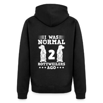 Rottie Propriétaire J’ÉTAIS NORMAL IL Y A 2 ROTTWEILERS - Veste à capuche bio Premium Unisexe - noir - Dos - Nico (187cm)