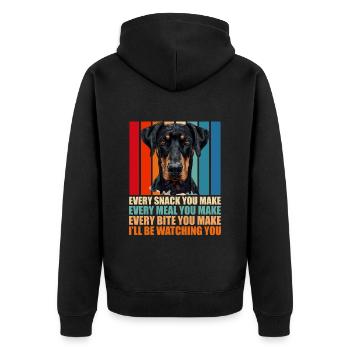 Doberman Dog EVERY SNACK YOU MAKE Fun - Unisex Premium Organic Zip Hoodie - black - Back - Nico (187cm)