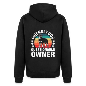 Rottweiler FRIENDLY DOG QUESTIONABLE OWNER Lustig - Unisex Premium Bio Zip Hoodie - Schwarz - Hinten - Nico (187cm)