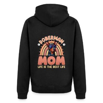 DOBERMAN MOM LIFE IS THE BEST LIFE Hundebesitzerin - Unisex Premium Bio Zip Hoodie - Schwarz - Hinten - Nico (187cm)