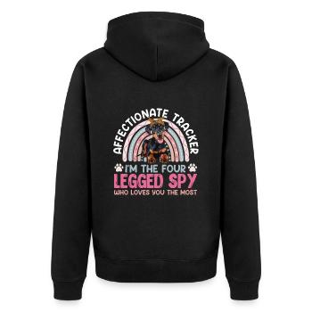 Doberman Hund AFFECTIONATE TRACKER FOUR LEGGED - Unisex Premium Bio Zip Hoodie - Schwarz - Hinten - Nico (187cm)