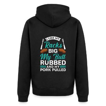 Les amateurs de viande aiment mes carrés gros cul frottés - Veste à capuche bio Premium Unisexe - noir - Dos - Nico (187cm)