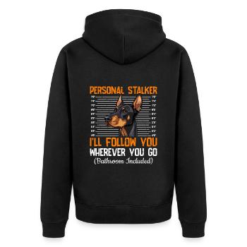 Doberman PERSONAL STALKER JE VOUS SUIVRAI Drôle - Veste à capuche bio Premium Unisexe - noir - Dos - Nico (187cm)