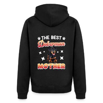 Doberman Women BEST DOBERMAN MOM Funny - Unisex Premium Organic Zip Hoodie - black - Back - Nico (187cm)