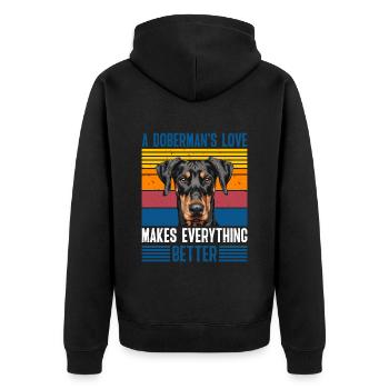 Doberman Owner Vintage A Dobermans Love - Unisex Premium Organic Zip Hoodie - black - Back - Nico (187cm)