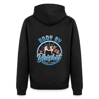 Meat Fan BODY BY BRISKET Meat Lovers - Unisex Premium Organic Zip Hoodie - black - Back - Nico (187cm)