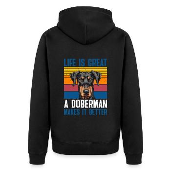 Doberman Propriétaire de chien LIFE IS GREAT A DOBERMAN - Veste à capuche bio Premium Unisexe - noir - Dos - Nico (187cm)