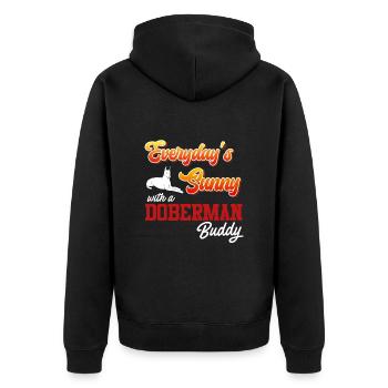 Doberman EVERDAY'S SUNNY WITH A DOBERMAN BUDDY - Unisex Premium Bio Zip Hoodie - Schwarz - Hinten - Nico (187cm)