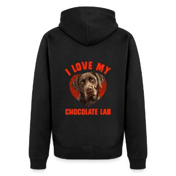 Brauner Labrador I LOVE MY CHOCOLATE LAB Besitzer - Unisex Premium Bio Zip Hoodie - Schwarz - Hinten - Nico (187cm)