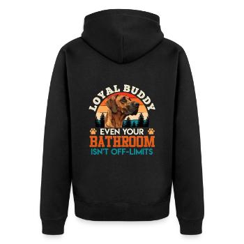 Rhodesian Ridgeback LOYAL BUDDY EVEN THE BATHROOM - Unisex Premium Organic Zip Hoodie - black - Back - Nico (187cm)
