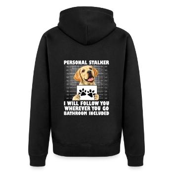 Labrador Funny WILL FOLLOW YOU WHEREVER YOU GO - Unisex Premium Organic Zip Hoodie - black - Back - Nico (187cm)