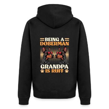 Doberman BEING A DOBERMAN GRANDPA IS RUFF Lustig - Unisex Premium Bio Zip Hoodie - Schwarz - Hinten - Nico (187cm)