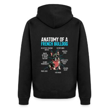 Anatomie einer Französischen Bulldogge - Unisex Premium Bio Zip Hoodie - Schwarz - Hinten - Nico (187cm)