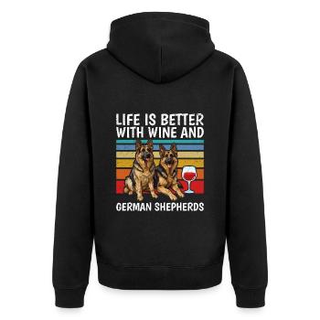 German Shepherd Life is Better with Wine and German - Unisex Premium Organic Zip Hoodie - black - Back - Nico (187cm)